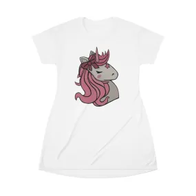 Pink Hair Unicorn Head All Over Print T-Shirt Dress